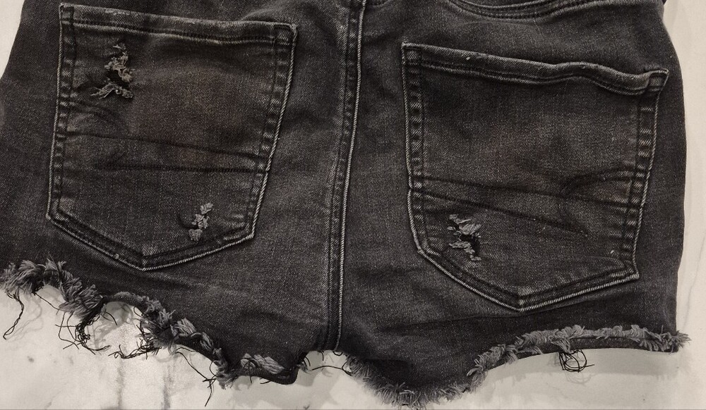 American Eagle Outfitters Black Distressed Next Level Stretch Denim  Shorts